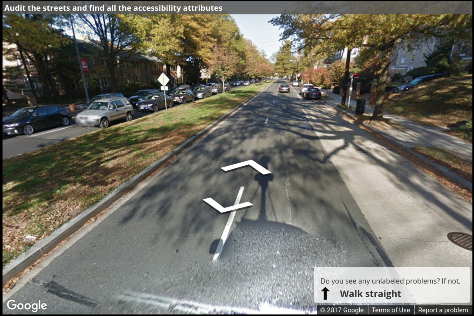 A Street View image of a median that separates two directions of traffic